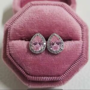 Water Drop Pink Sapphire & Rhinestone Earrings